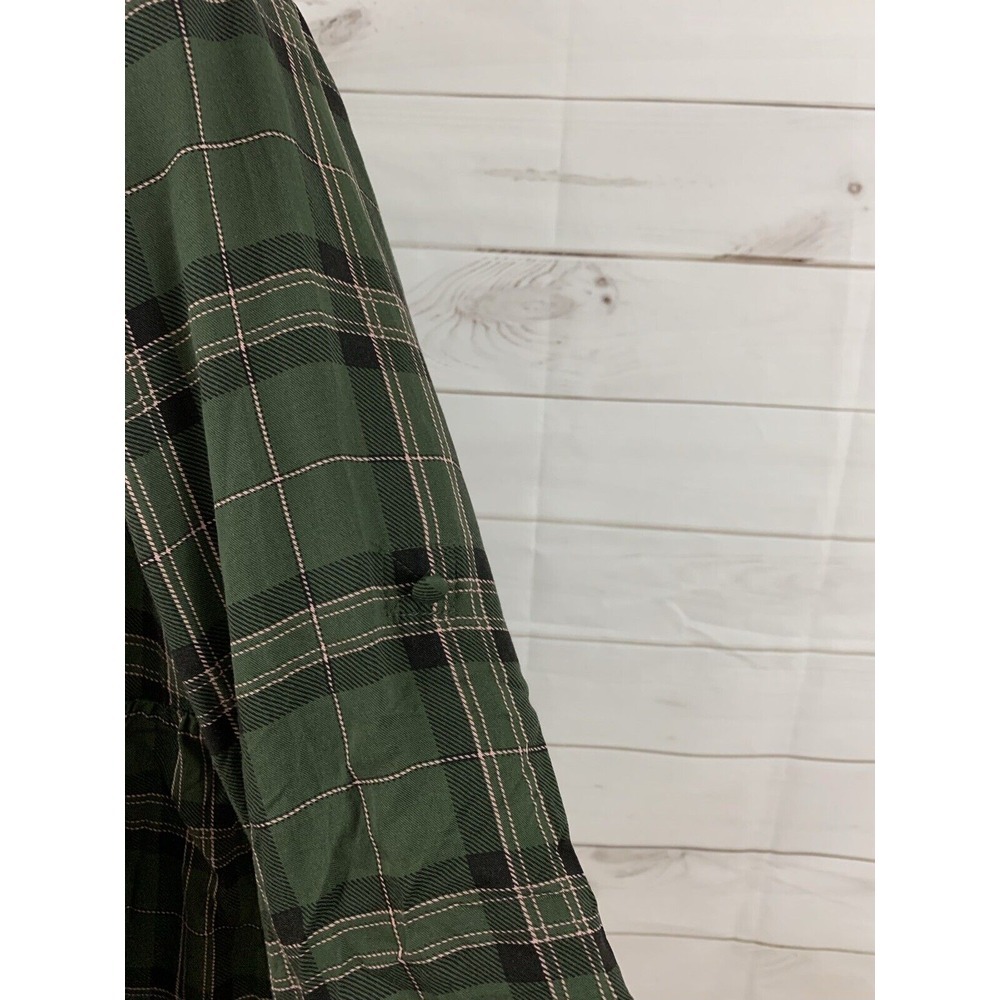 Torrid Womens 3/4 Sleeve Roll Tab Army Green Plaid Button Down Top Shirt Plus 00 - Picture 5 of 8